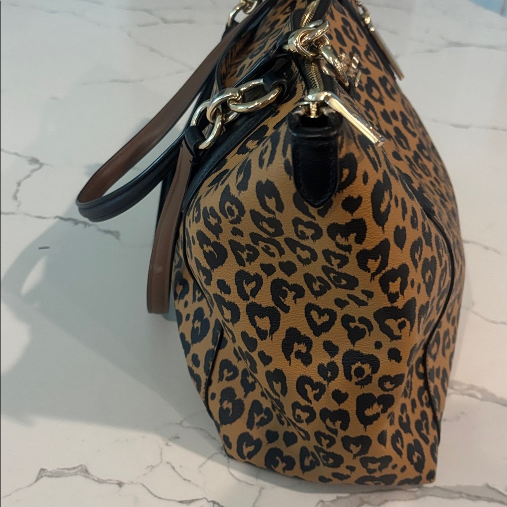 Coach Leopard-Print Tote in Brown and Black with Gold Hardware - Picture 4 of 8